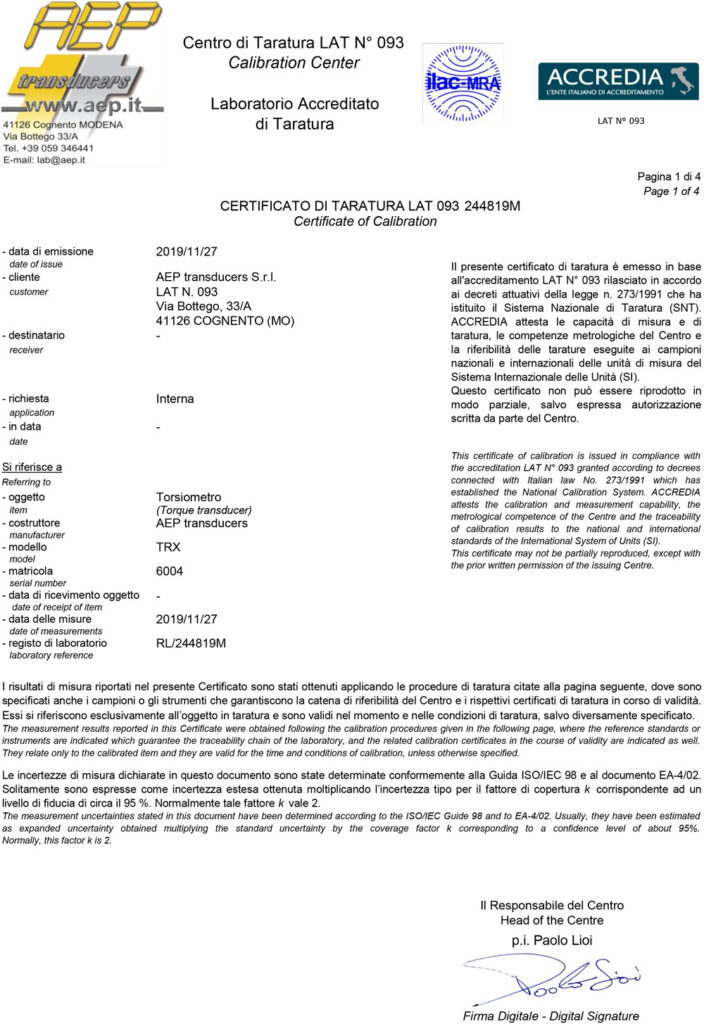 certificati di taratura